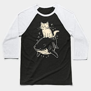 Cat Astride Shark Baseball T-Shirt